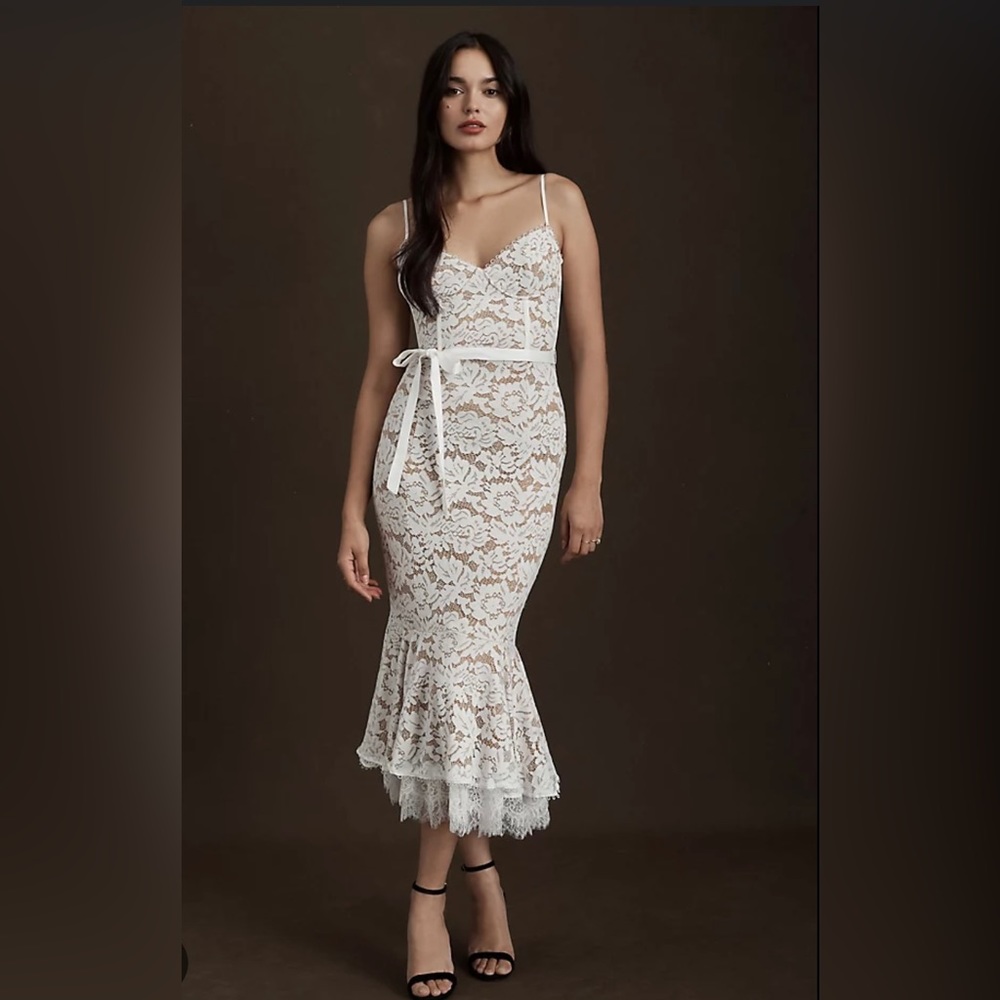 Lace Corset Flounce-Hem Midi Dress